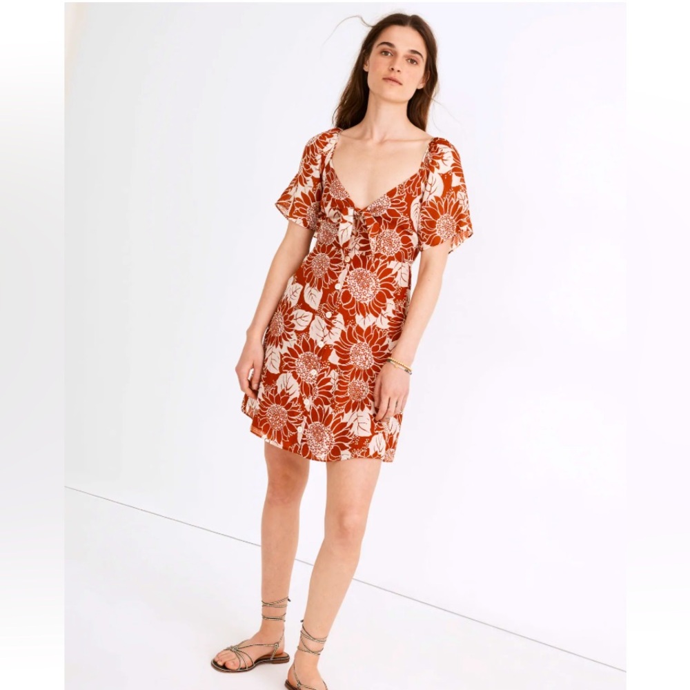 Silk Tie-Front Mini Dress in Sunflower Season